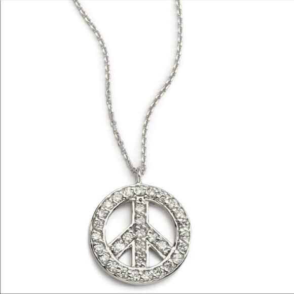 Diamond/ 14k white gold Peace Sign Necklace - Picture 1 of 5